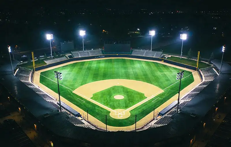 High-mast LED lighting engineering solution for a professional baseball field