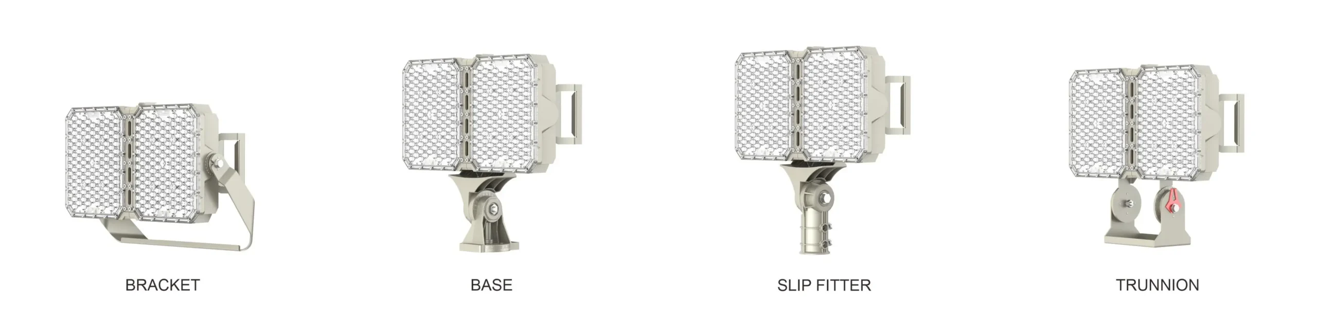 G24 LED stadium light bracket, base, slip fitter and trunnion mounting options