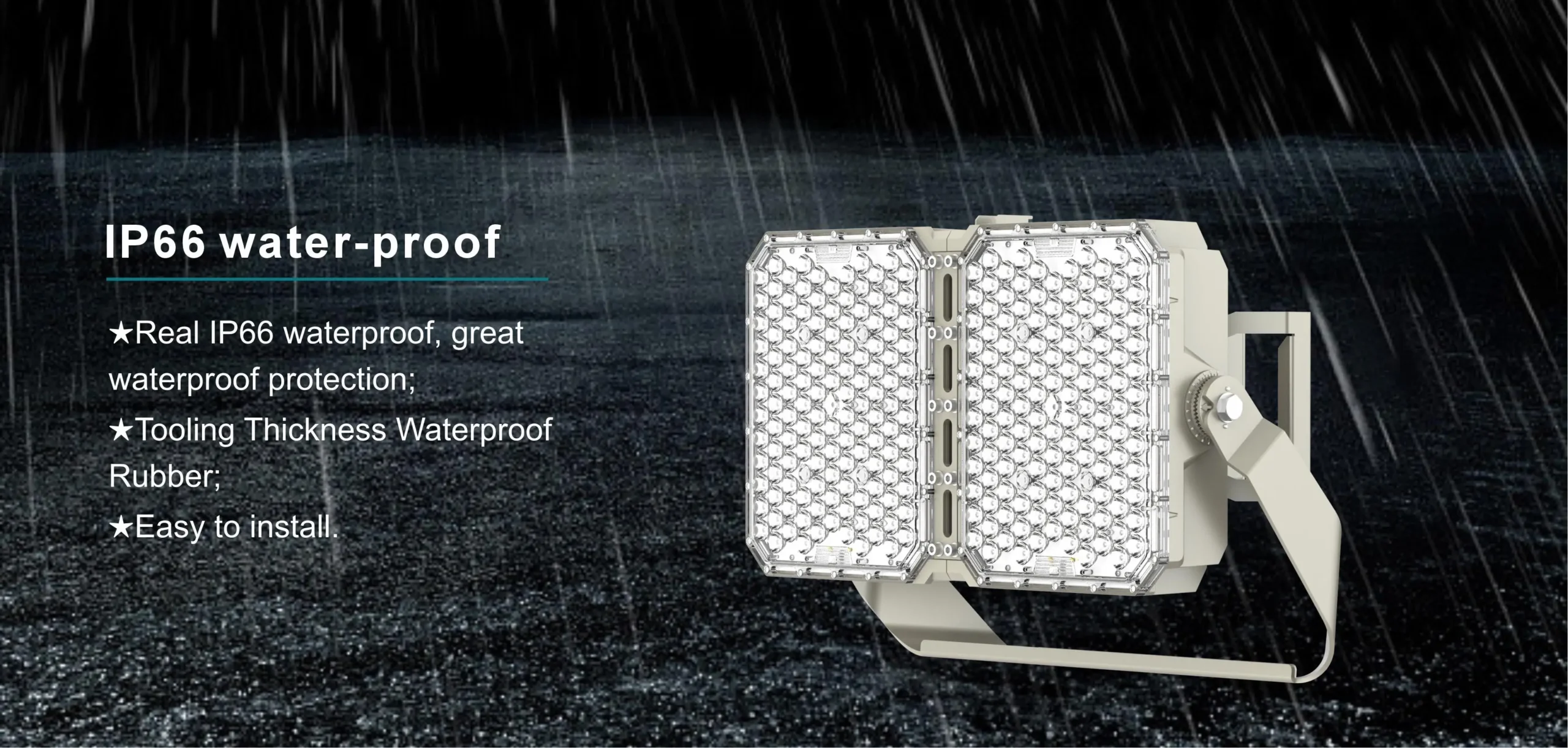 G24 IP66 waterproof LED stadium light operating in heavy rain