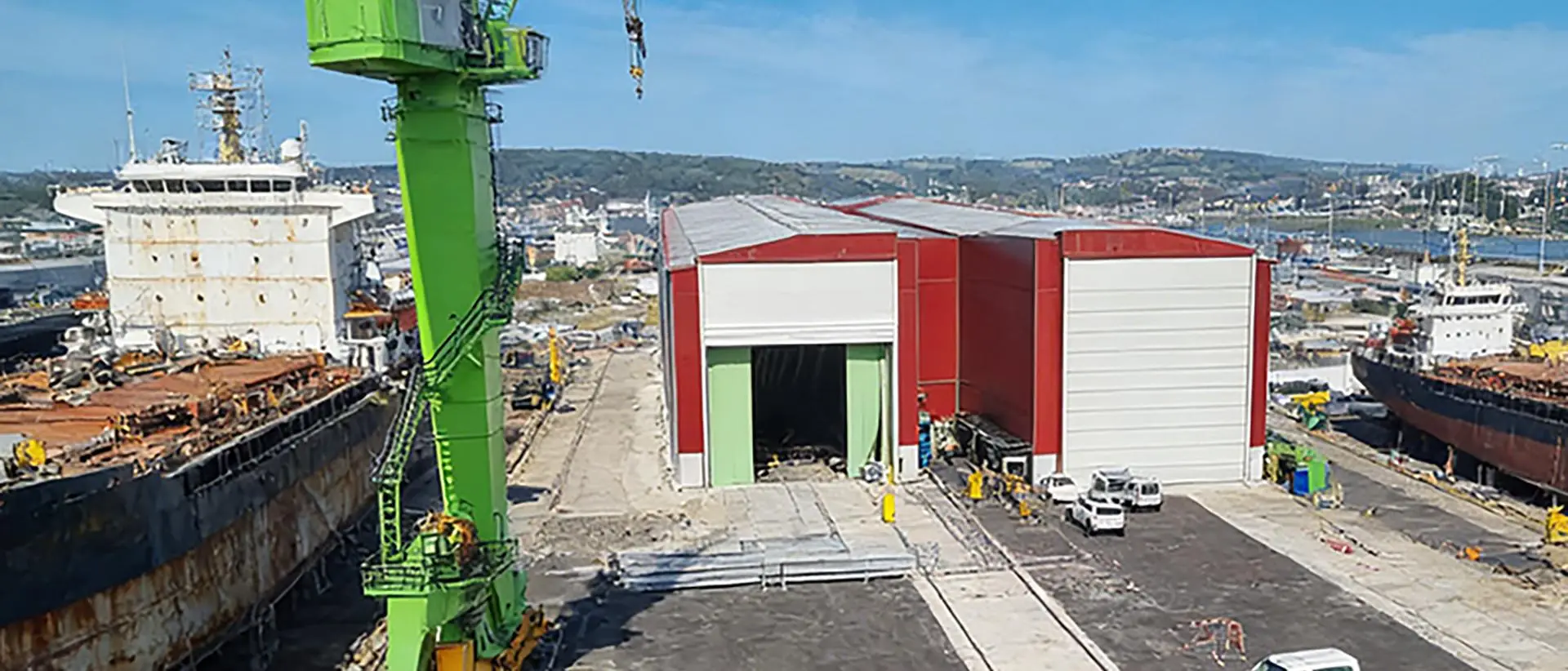 Explosion-proof LED lights installed at an industrial shipyard