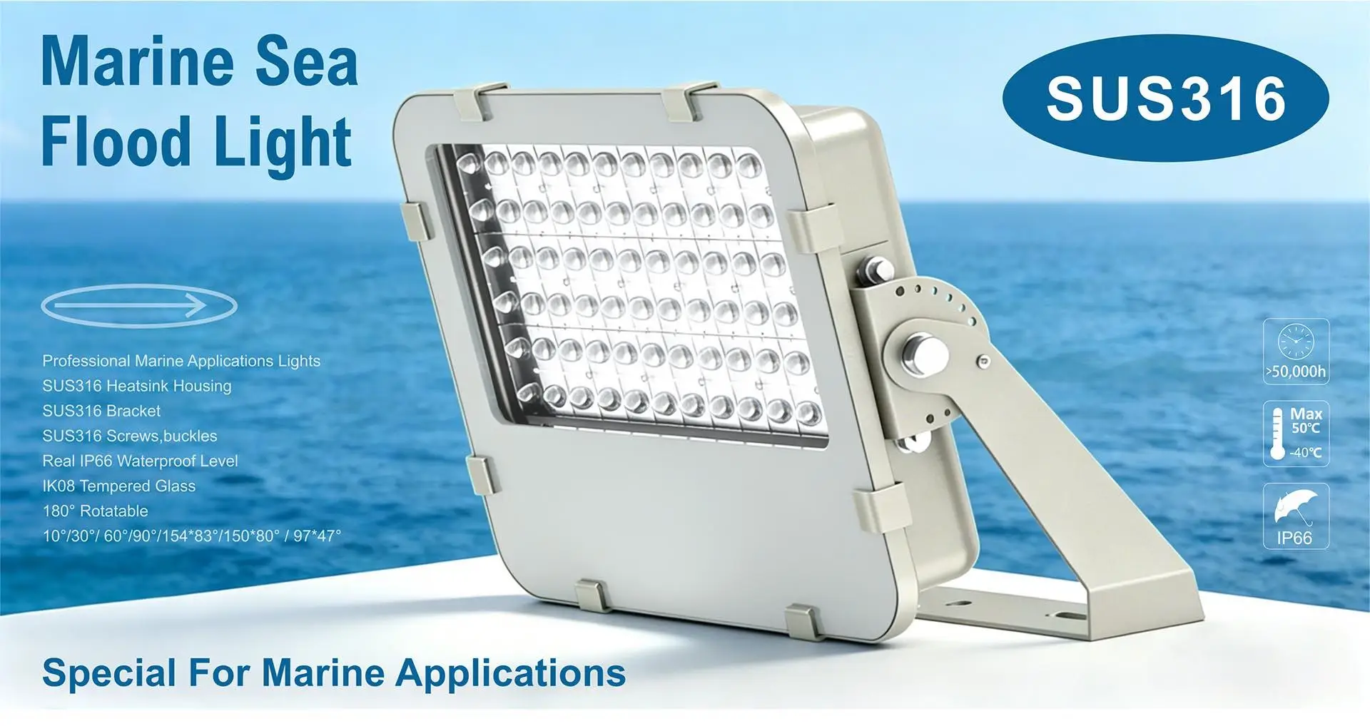 SUS316 G6 Series marine LED flood light for harsh coastal environments