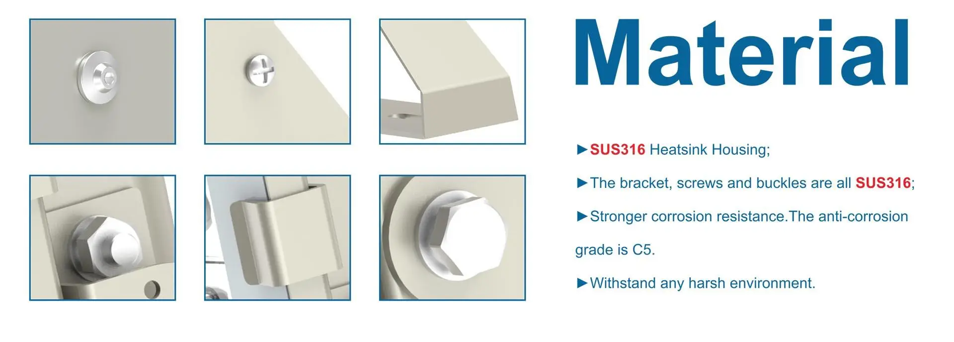 SUS316 housing, bracket and fasteners of G6 Series marine LED flood light
