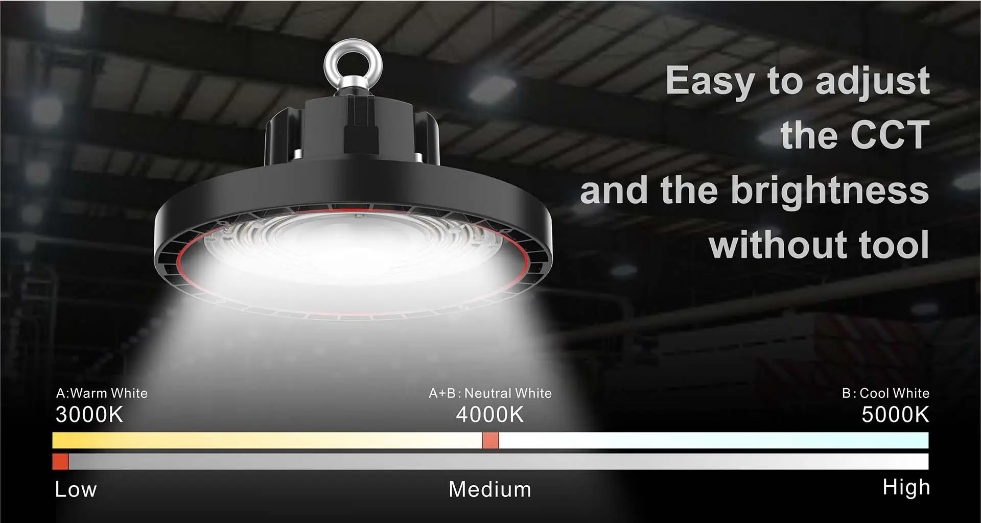 G17 LED high bay light with adjustable CCT and power output