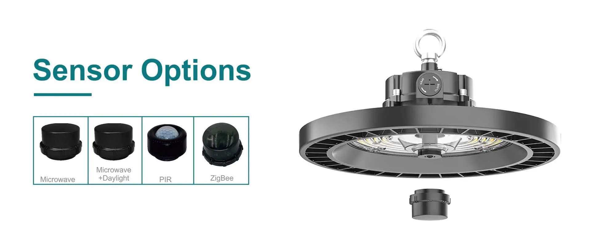 G17 high bay light with microwave PIR daylight and ZigBee sensor options