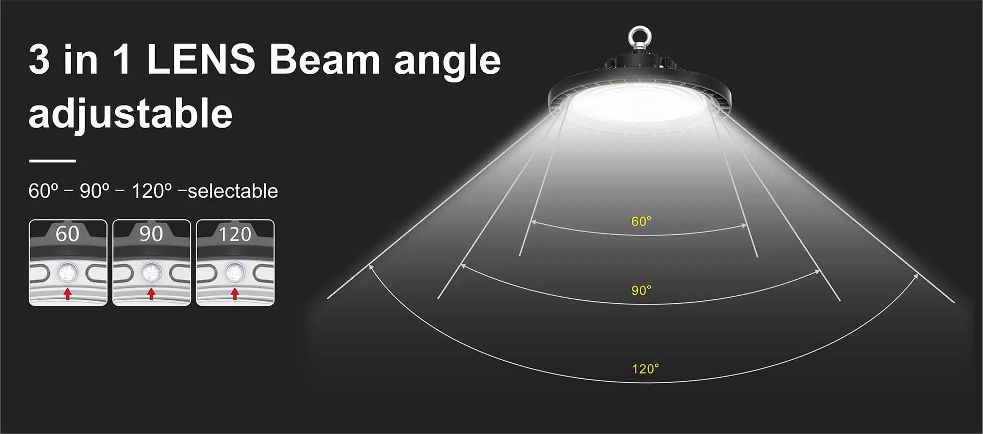 G22 high bay light with selectable 60 90 and 120 degree beam angles