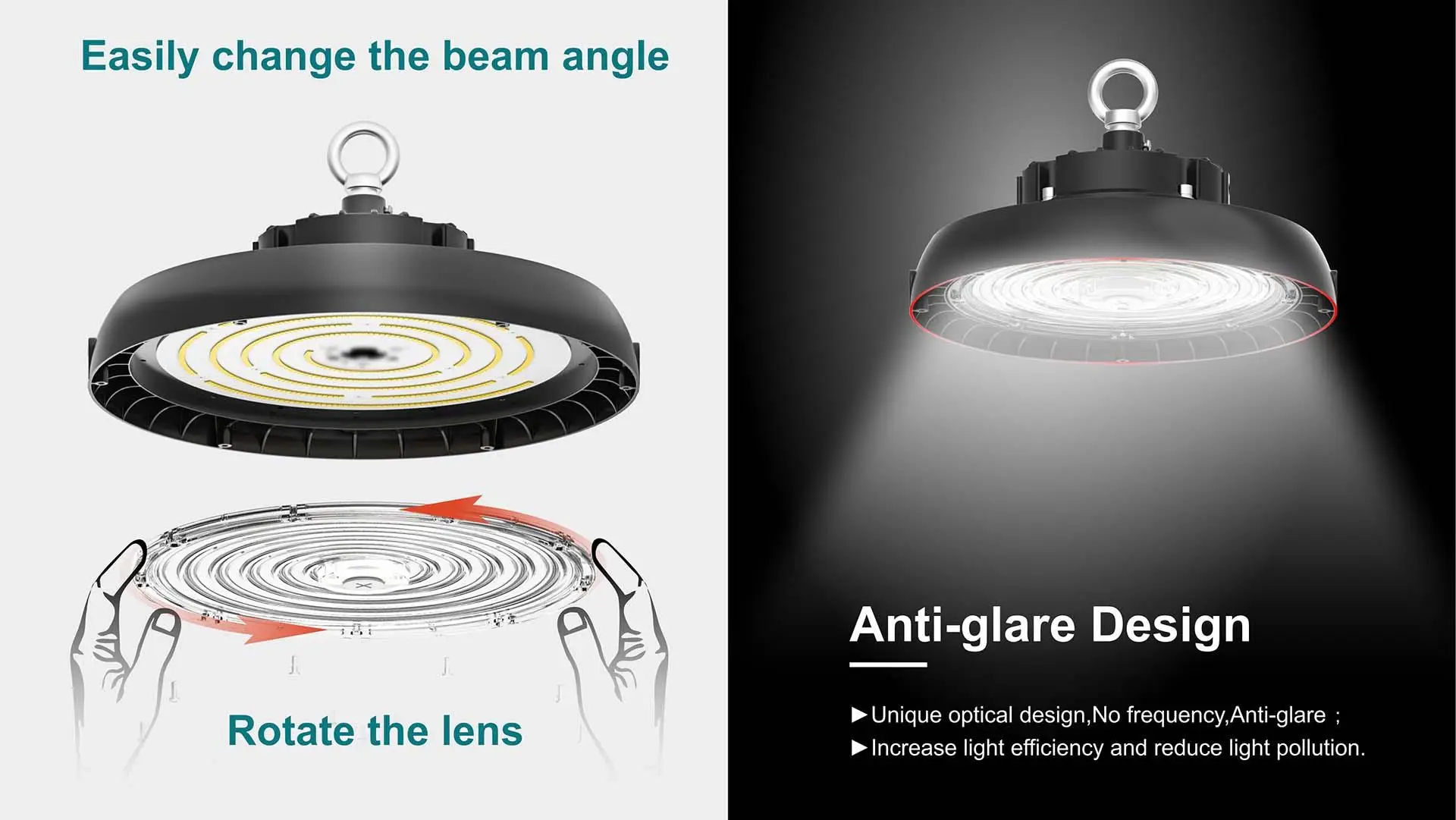 G23 adjustable beam angle LED high bay light with anti-glare lens