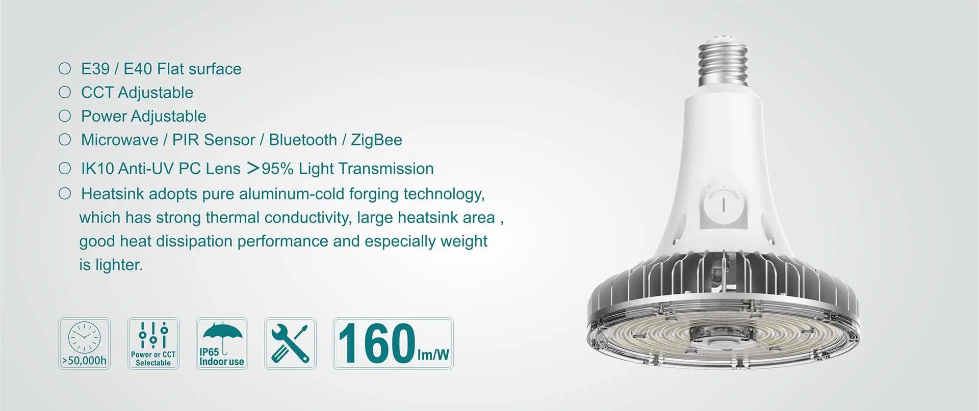 G7(C) 160 lm/W adjustable LED high bay bulb light features