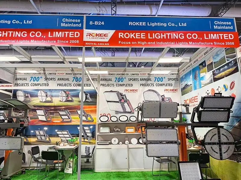 ROKEE Lighting sports and industrial LED products at a trade show