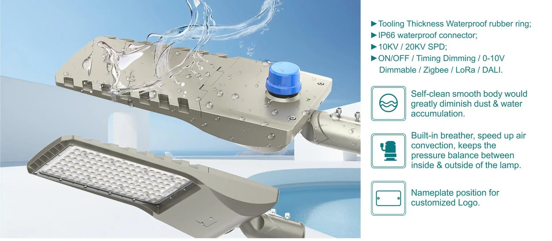 G10 IP66 flip-top LED street light with smart control options