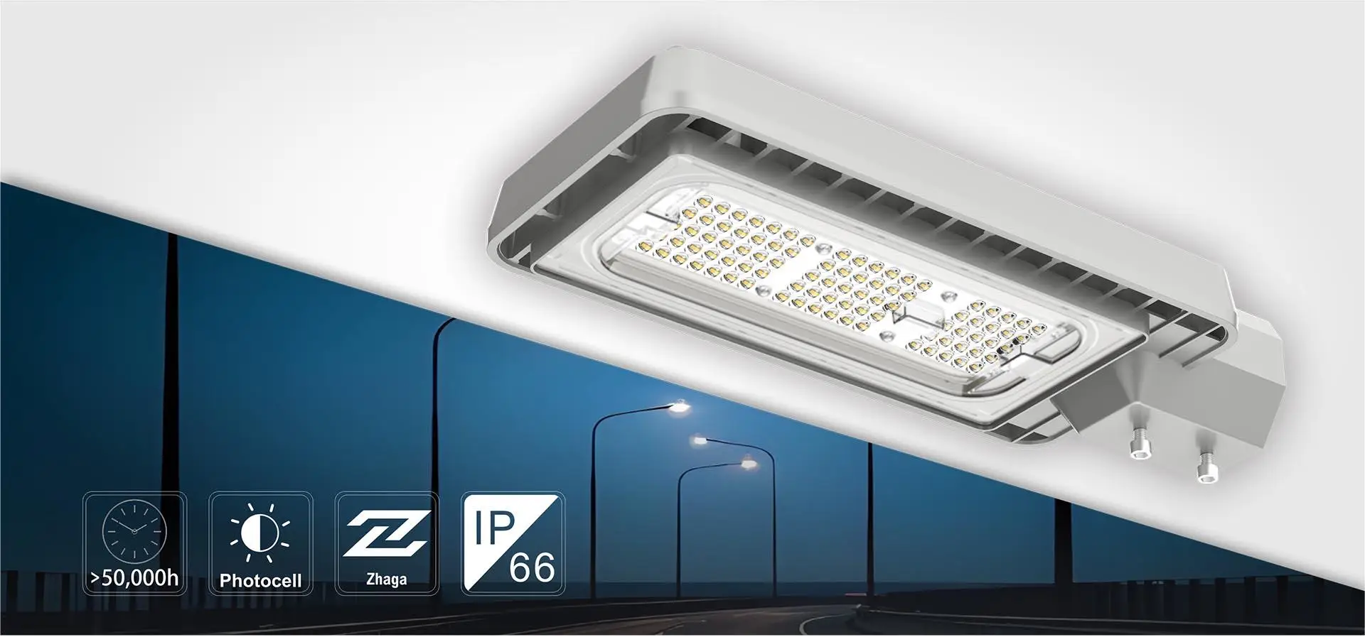 G22 IP66 smart LED street light with photocell and Zhaga socket