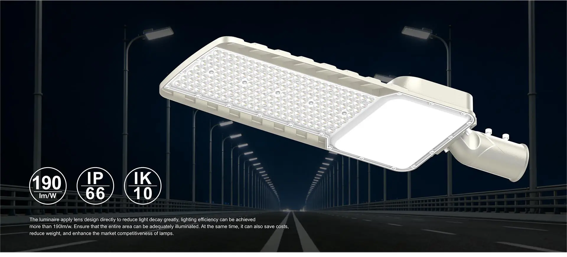 G9 300W LED street light with 190 lm/W efficacy and IK10 protection