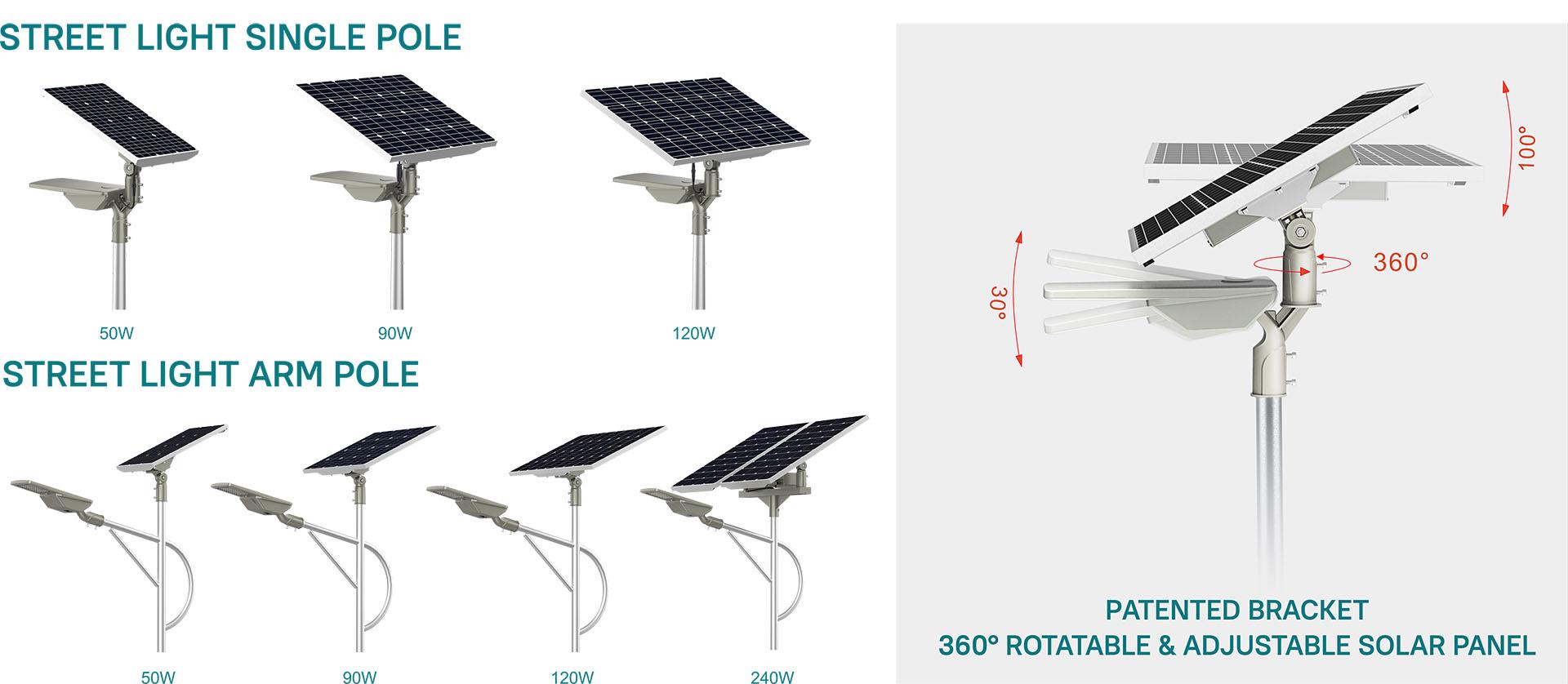 G2 solar street light mounting options and 360-degree adjustable bracket